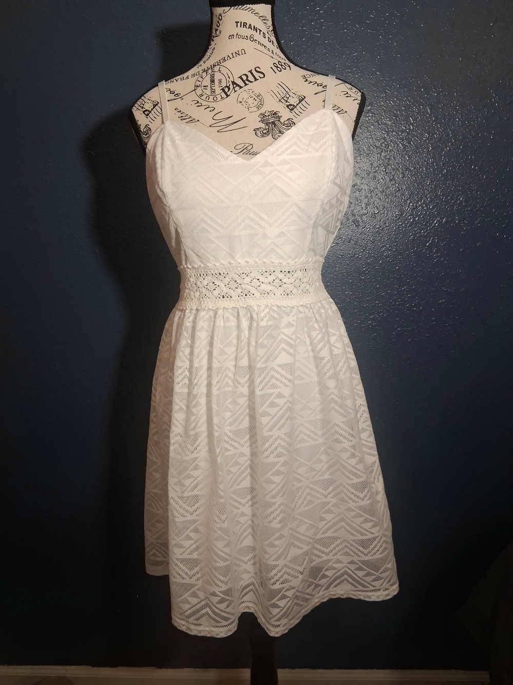 Baily Blue Juniors White Lace Fit-and-Flare Dress with Lace Overlay Xl